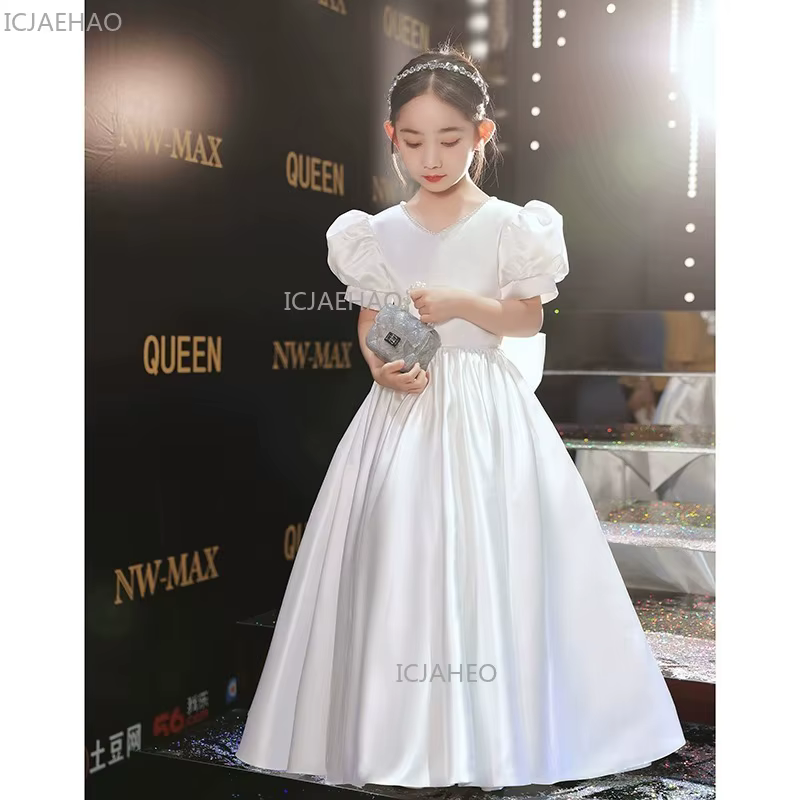 Nouvelle Robe de Cérémonie Blanche pour Filles, Style Français à Manches Bouffantes, pour Spectacle 