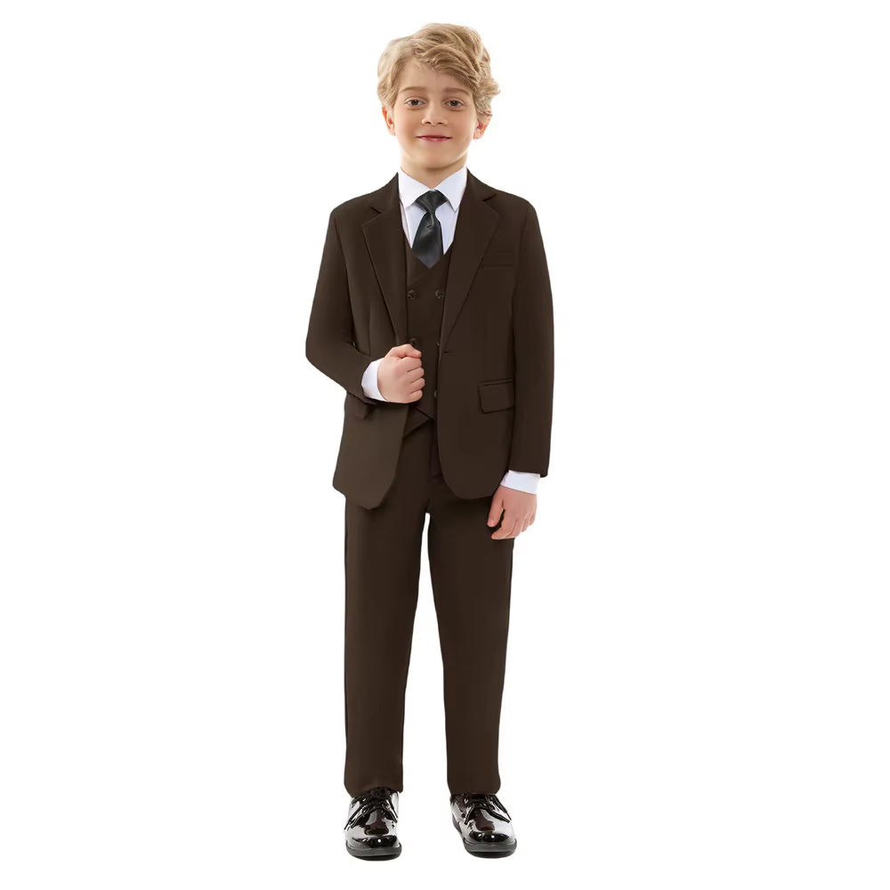 Ensemble de tenue de mariage classique marron à fleurs pour garçon, bleu, hôte de Piano formel pour 
