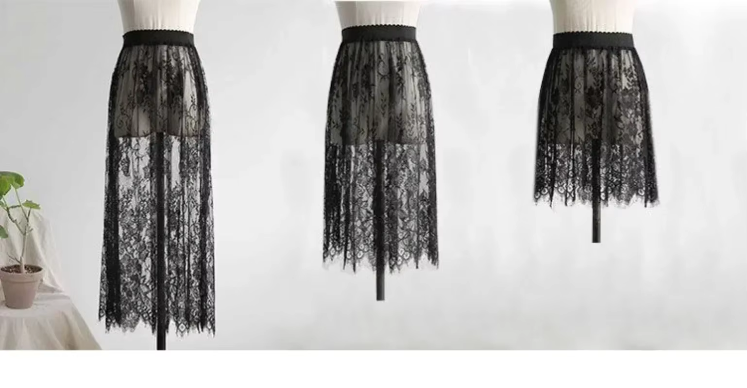 Été femmes maille dentelle Transparent longue Tulle jupe mode coréenne Sexy dames élastique taille h
