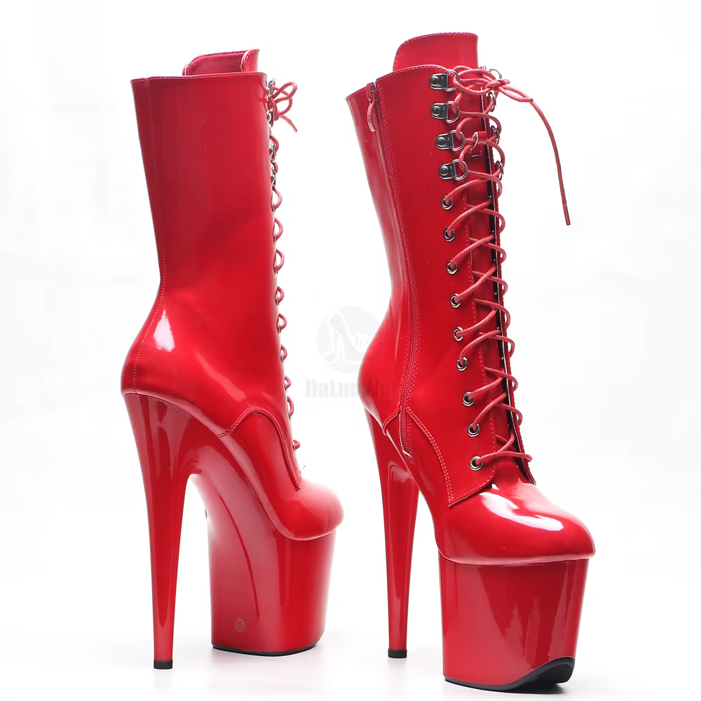 Bottines à plateforme à lacets et talons aiguilles de 7 pouces pour femmes adultes, bottes de pole d