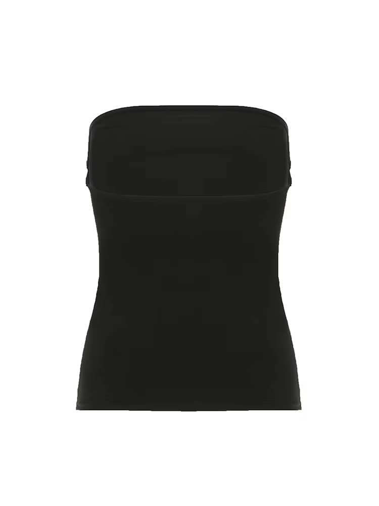 Haut tubulaire noir imprimé gothique pour femmes, sans bretelles, slim, court, décontracté, Chic, t-