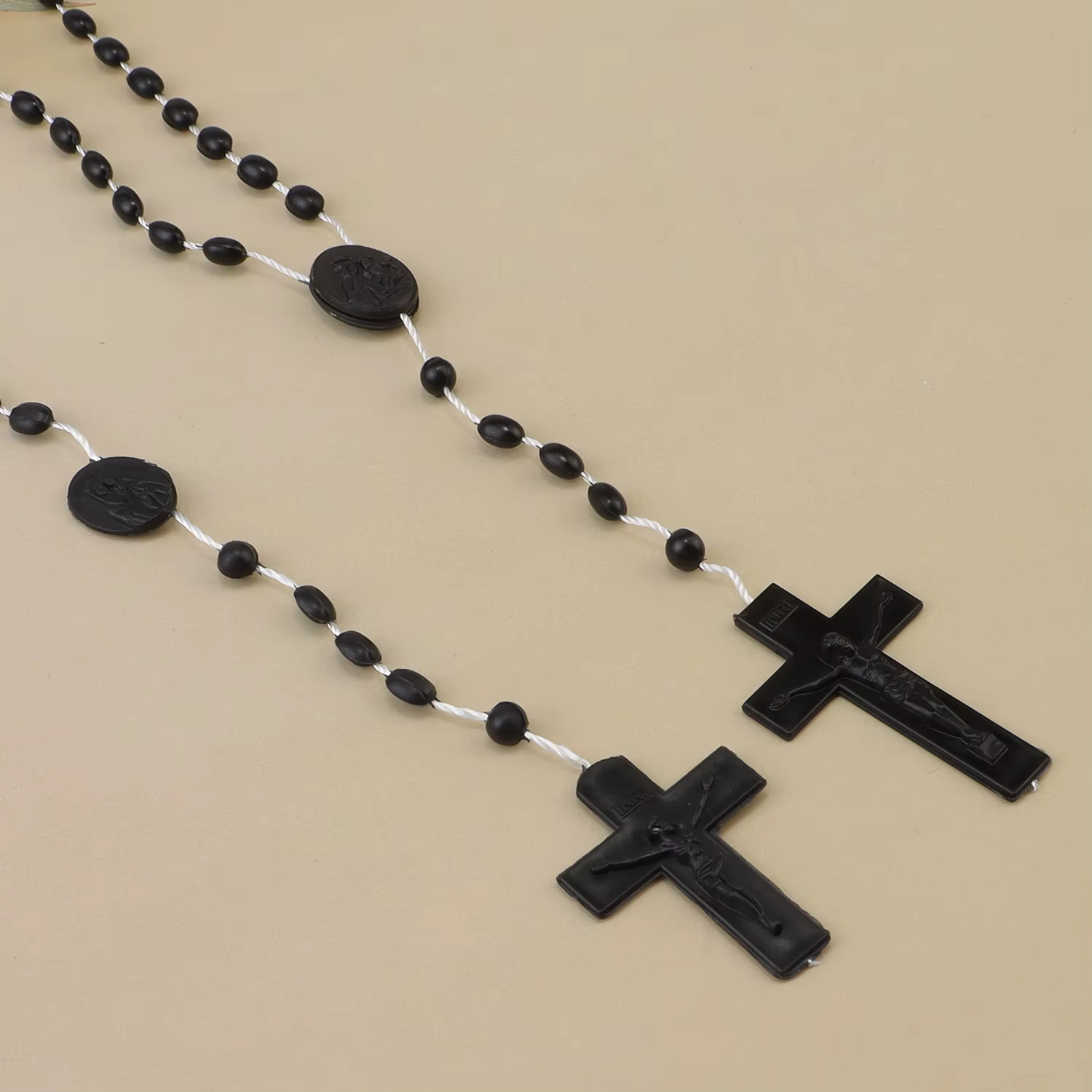 Chapelet multicolore, perles de prière, classique, vieux pendentif croix en plastique, colliers, bij