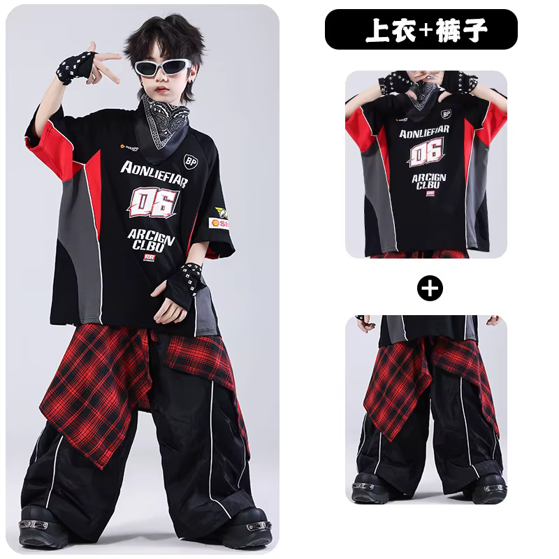 Ensemble de vêtements pour enfants, t-shirt et short, style hip-hop, jazz, danse, pour garçon et fil