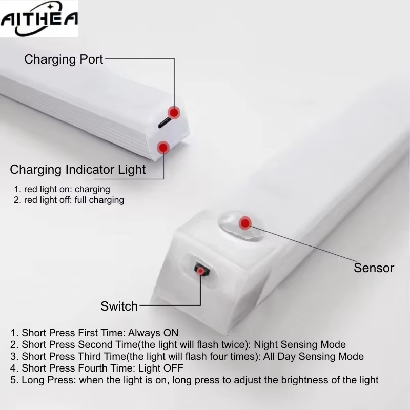 Lampes LED à détecteur de mouvement PIR rechargeables par USB AITHEA, barres lumineuses à intensité