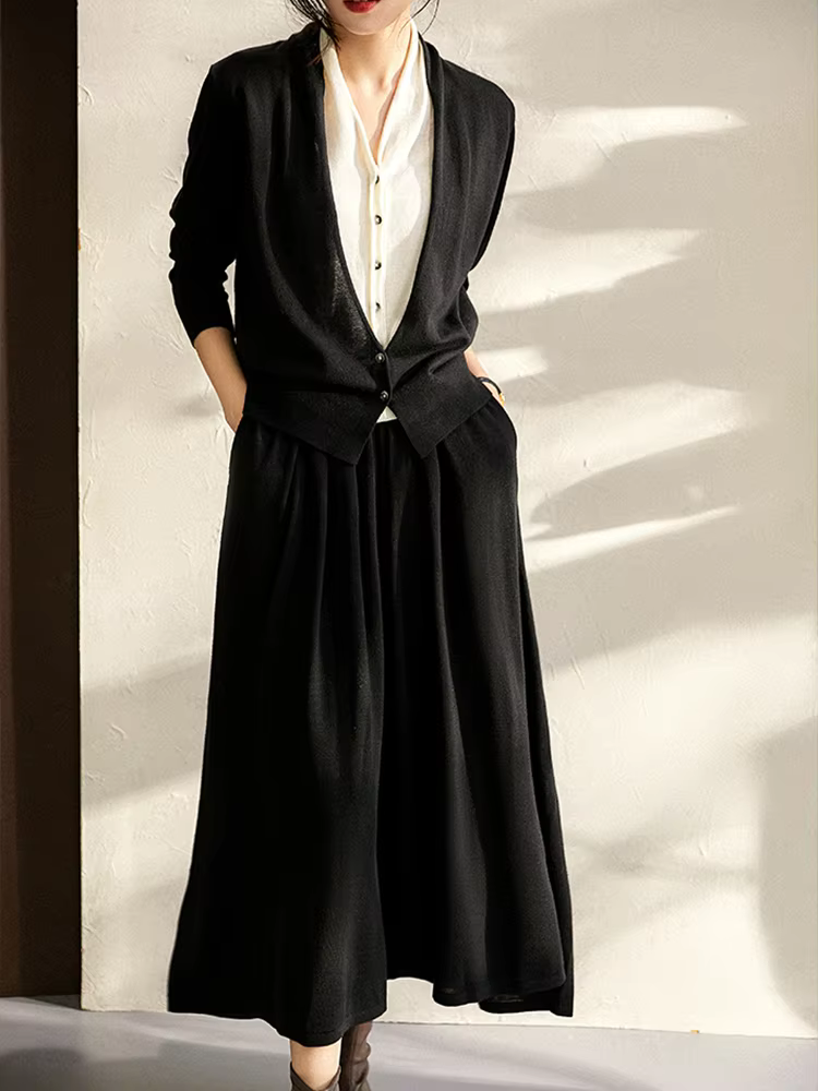 BirdTree-2024 femme nouveau dans les ensembles assortis, 32.4% laine de mouton, faux cardigan 2 pièc