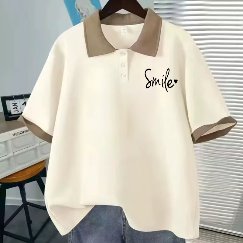 Polo ample japonais à manches courtes, T-shirt tendance, doux et mignon, imprimé de dessin animé, ét