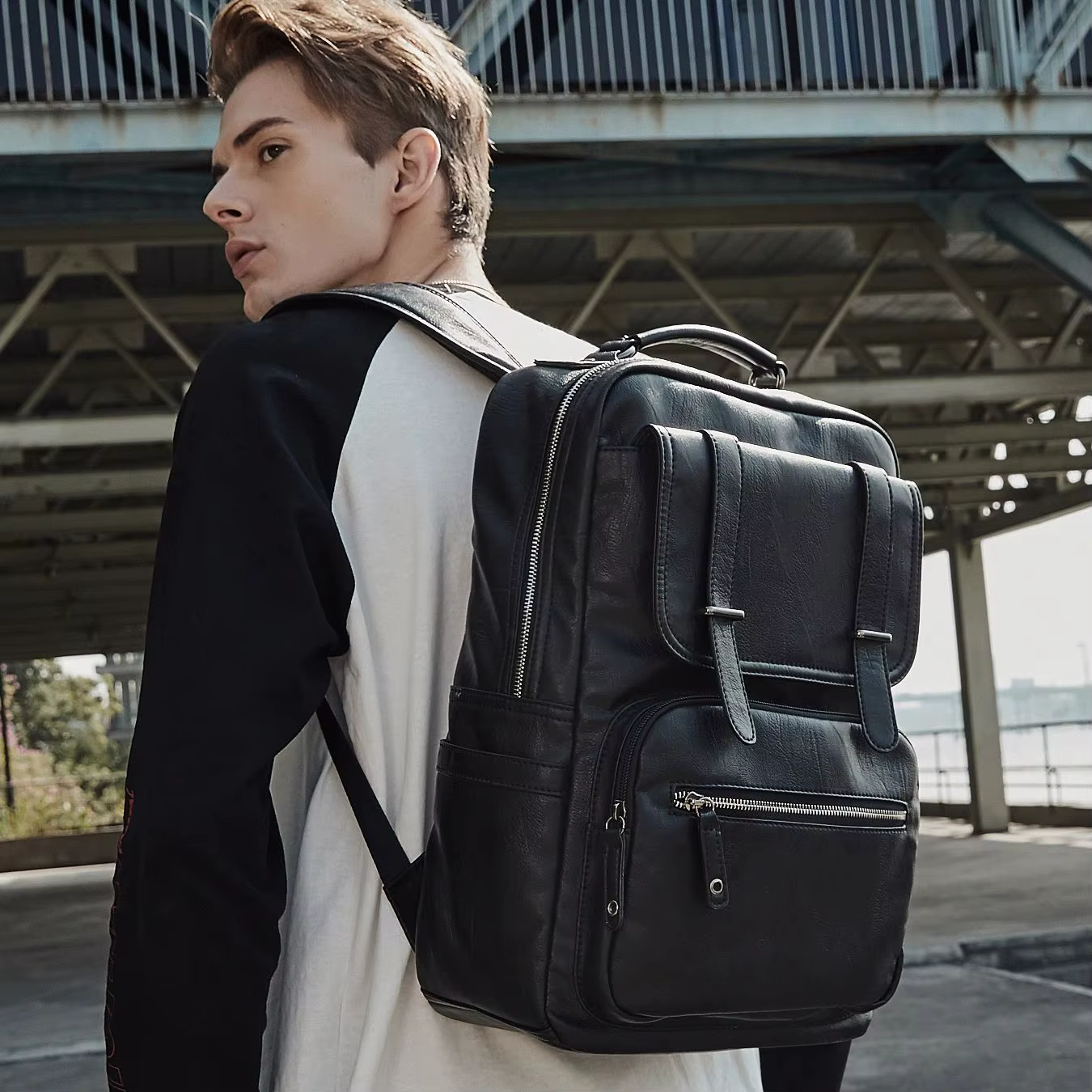 MOYYI-Sac à dos en cuir pour ordinateur portable pour homme, sac à dos de voyage étanche, sac d'affa