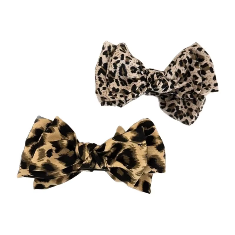 Pince à cheveux nœud imprimé léopard pour femme, style rétro, pour chignon ou queue de cheval haute,