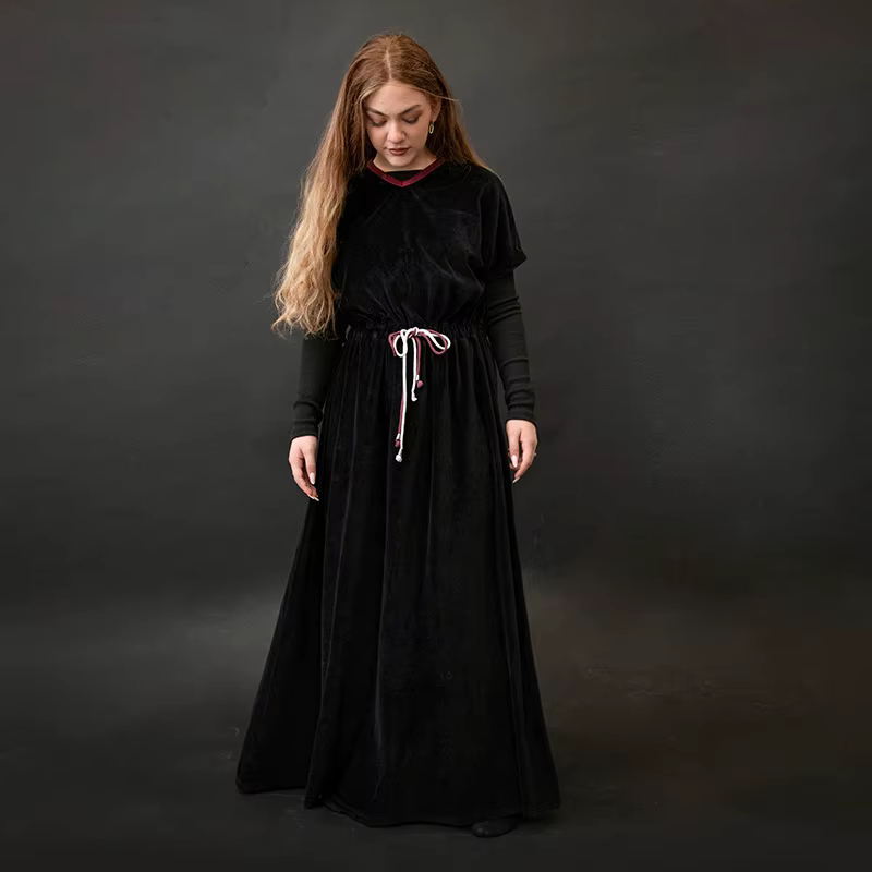 Shabbos adolescent/femme robe hiver robe manches courtes vêtements taille 2 cordon cordes filles noi