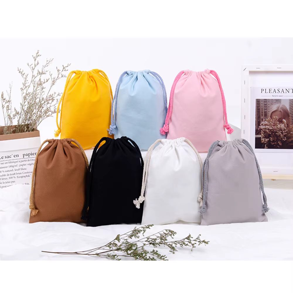 Sac à cordon en toile, sac de rangement de couleur, sac de rangement en coton, fourre-tout Portable,