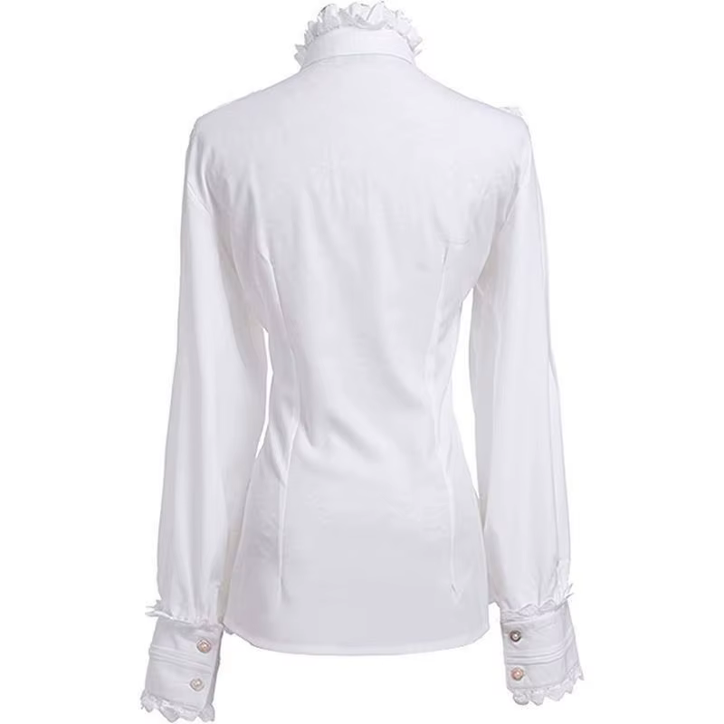 Chemisier Élégant Gothique pour Femme, Nouvelle Collection Printemps 2026, Col Montant à Volants, Bo