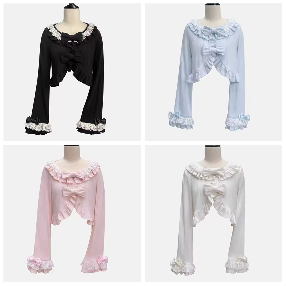 Couverture courte Lolita printemps-automne, Cardigan à manches bouffantes à volants avec détails de 