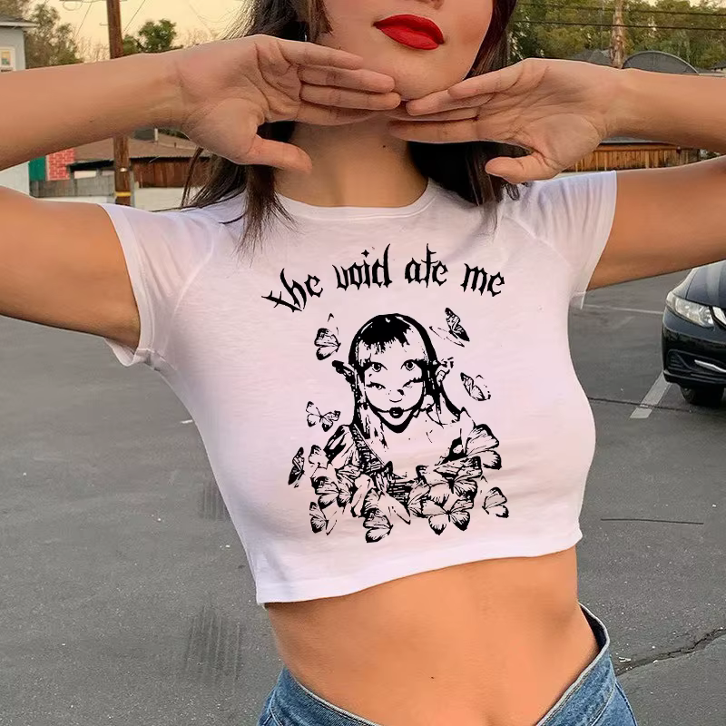 Haut court années 90 T-shirt recadrée Melanie Martinez T-shirt femme drôle Kawaii T-shirt femme vête