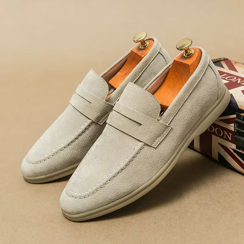 Chaussures décontractées en cuir véritable pour hommes, chaussures de conduite en daim, marque de lu