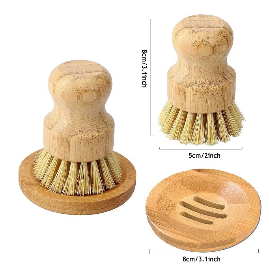 Brosse à récurer la vaisselle en bambou Regina, épurateur de vaisselle en bois de cuisine, brosse de
