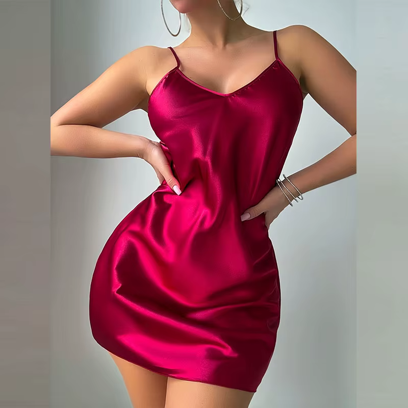 Robe de nuit courbe, soutien-gorge en soie, couleur unie, Lingerie pour femme, chemise de nuit éléga