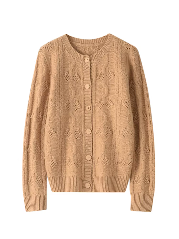ADE-WhatsApp-Pull en cachemire de style vintage creux pour femmes, cardigan à col rond, tricots 100%