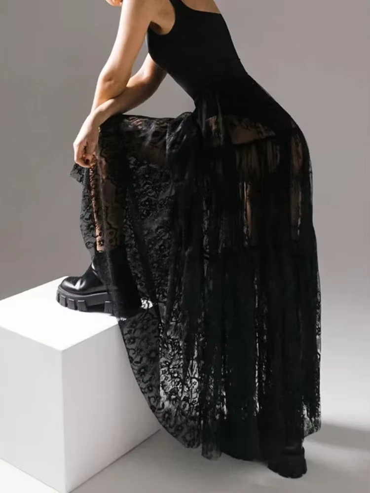 Dentelle Jacquard jupe transparente femmes été nouvelle taille haute Sexy jupes longues décontractée