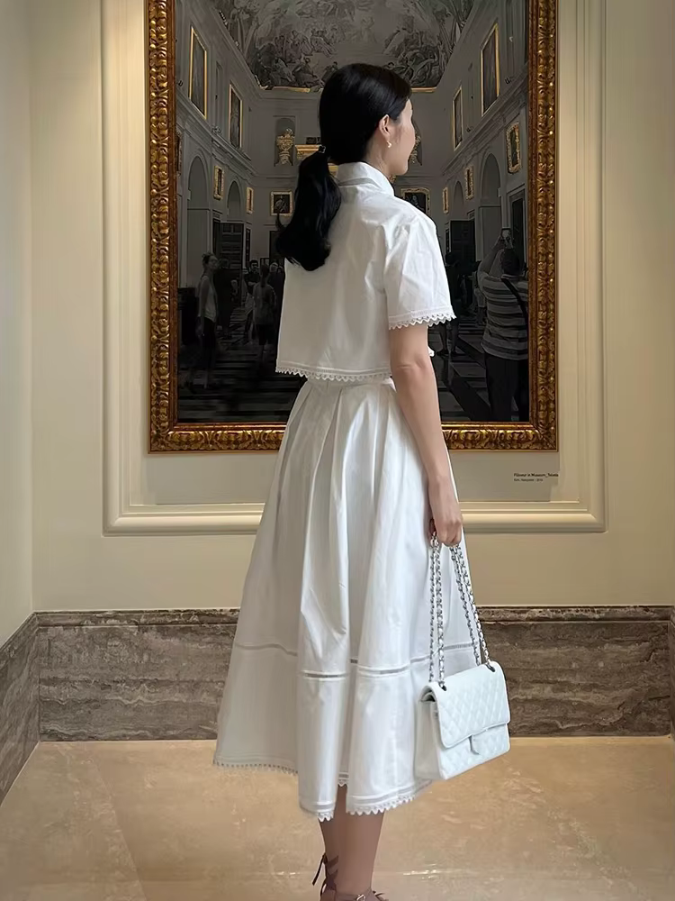 GALCAUR-Ensemble Deux Pièces Élégant pour Femme, Revers, Manches Courtes, Taille Haute, Ligne A, Jup