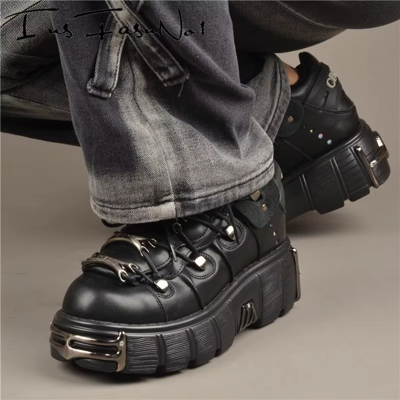 Chaussures de piste décontractées pour femmes, baskets épaisses à plateforme et bout en métal, Style