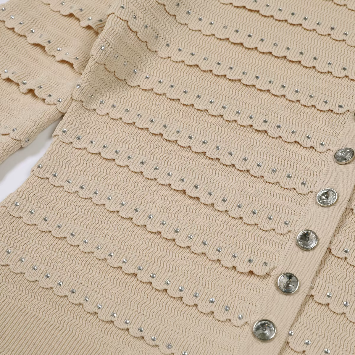 Ensemble Cardigan + camisole + jupe demi-jupe en dentelle tricotée avec strass, quatre couleurs, hau