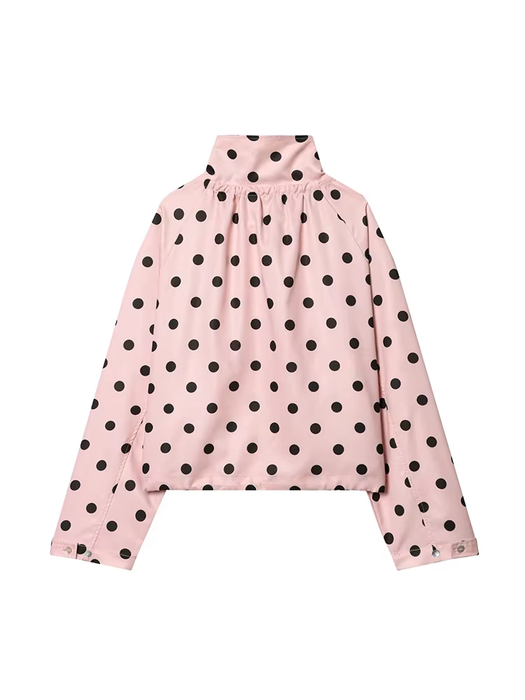 Vestes roses à pois pour femmes TFMLN, nouvelle mode printemps, imprimées, coupe ample, col montant,