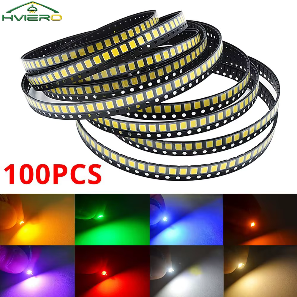 100 pièces 3.3V 2835 5730 3020 puces lumineuses SMD LED rouge jaune blanc bleu RGB violet rose Diode