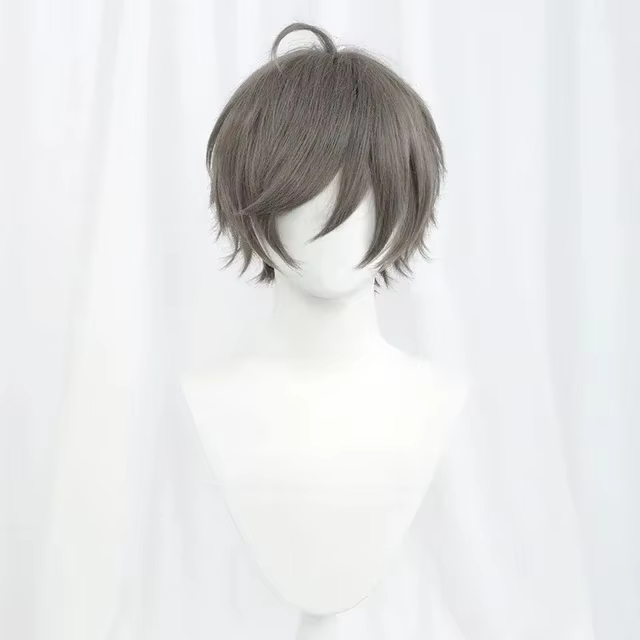 Perruque de Cosplay synthétique courte et lisse, blanc, vert, violet, marron, noir, bleu, gris, Oran