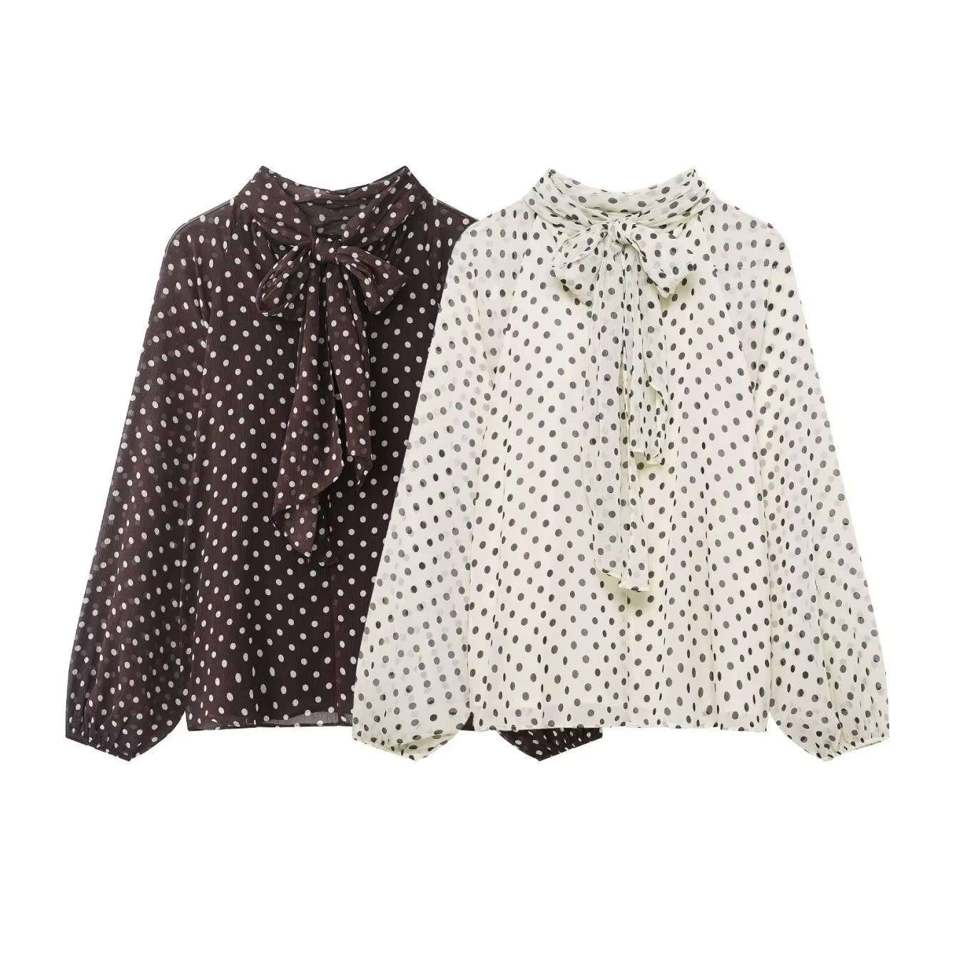 Chemise à manches longues à pois pour femmes, mode printemps automne, chemise à nœud à lacets, chemi