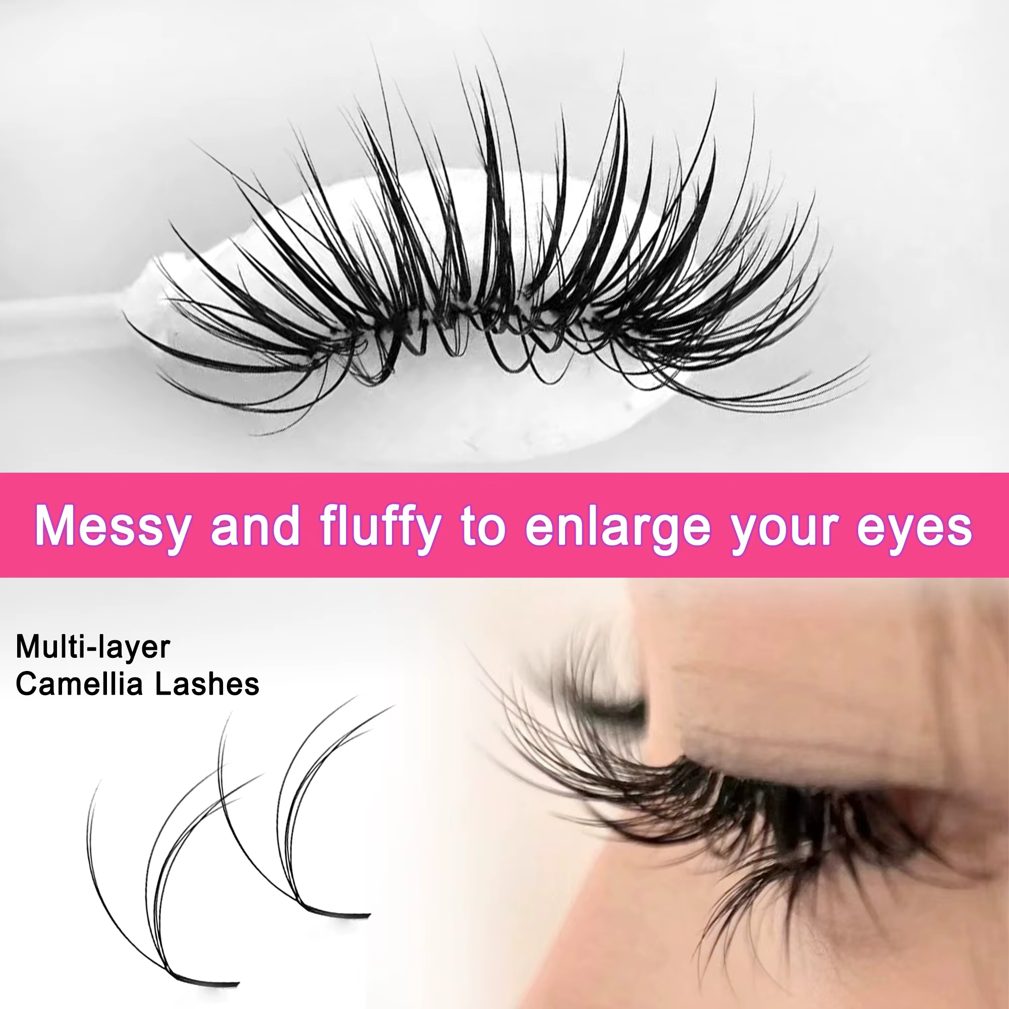 Extensions de Cils Camélia Double Couche, Cils Sauvages 3D, LD LC, Volume Russe, Cils Pelucheux Préf