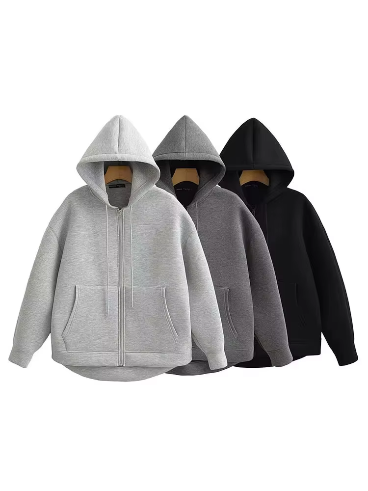 HH automne hiver femmes fermeture éclair manteau à capuche haute rue Double poches surdimensionné Ja