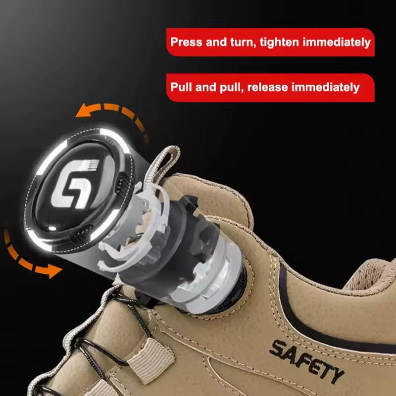 Men Rotating Button Labor Protection Shoes Anti-smash Anti Puncture Safety Shoes Work Boots Steel To