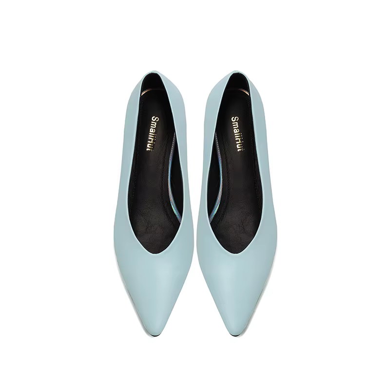 Escarpins tendance en croûte de cuir pour femmes, chaussures de bureau, Sexy, bleu ciel, jaune clair