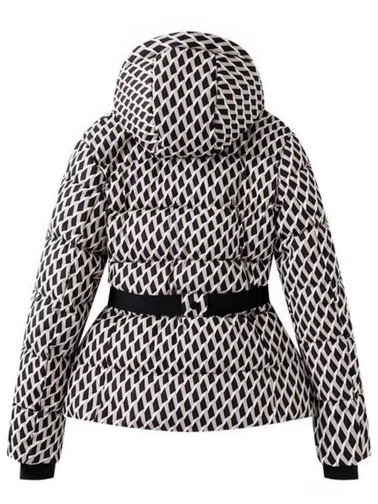 2025 femmes hiver à capuche rembourré Sport Parkas pantalon 2 pièces ensemble ceinture femme élégant