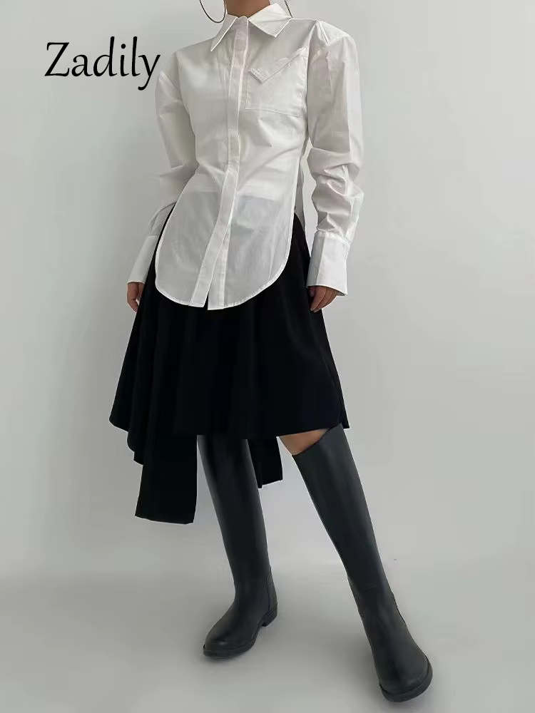 Zadily 2025 automne nouveau en Streetwear à manches longues chemise blanche femmes minimaliste poche