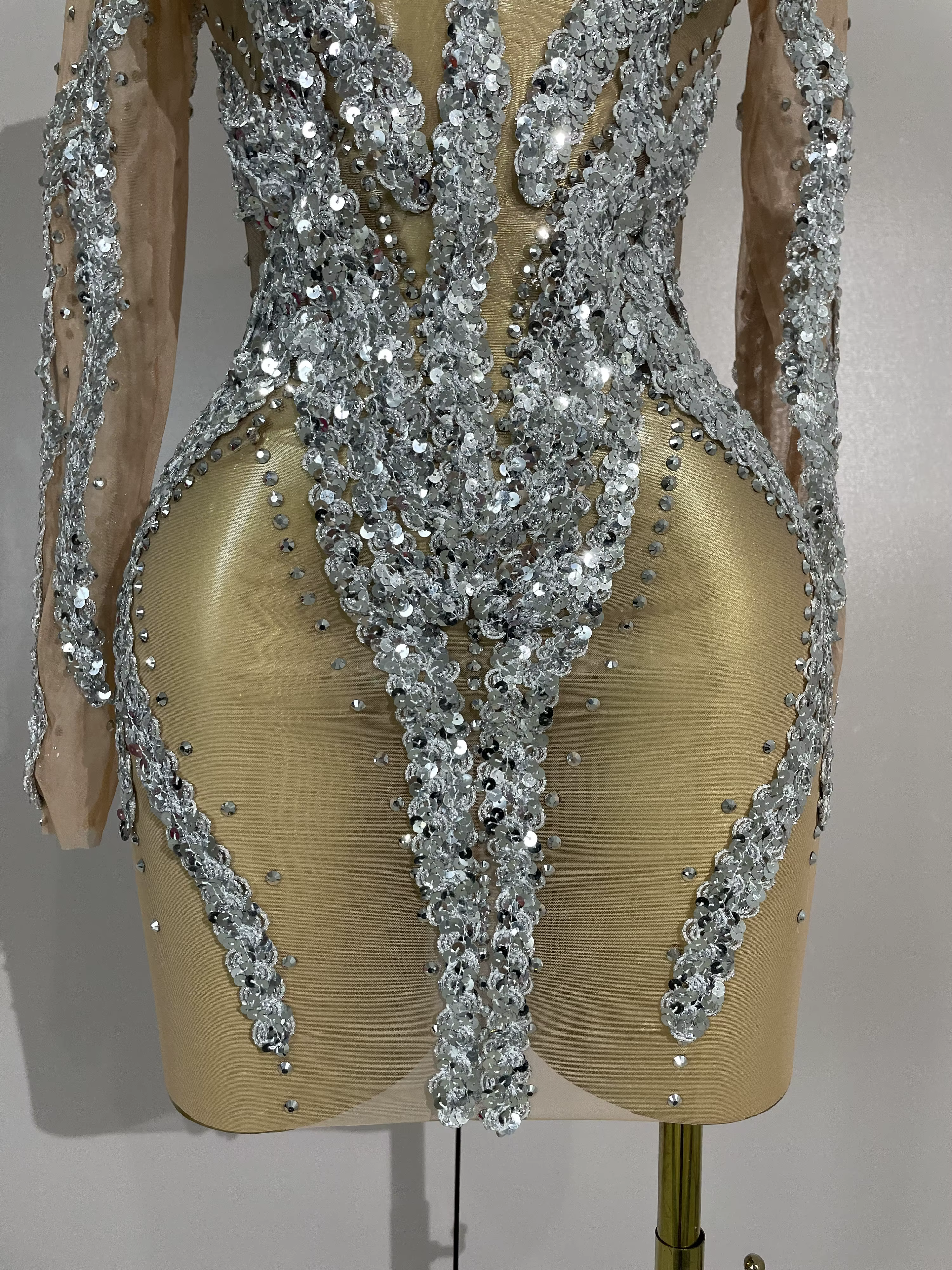 STOCK strass scintillants Sexy maille transparente Mini robe réveillon fête d'anniversaire danse dis