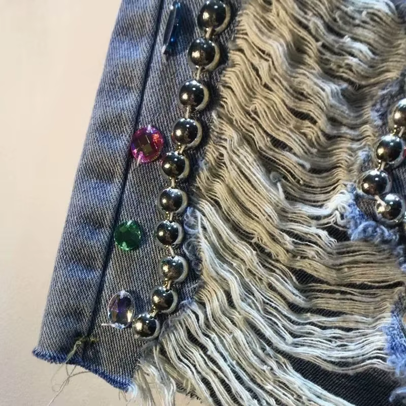 Pantalon court d'été pour femmes, taille haute, avec trous, extensible, en détresse, diamants délavé