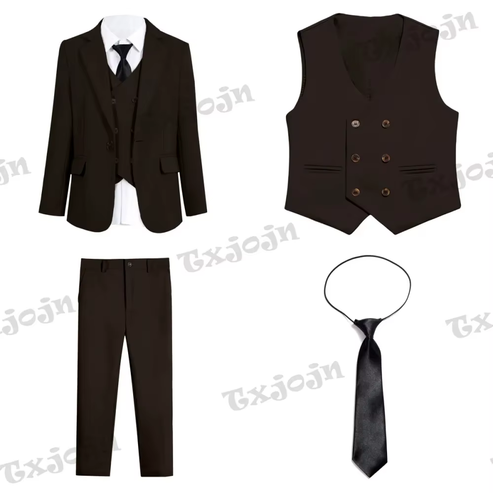 Ensemble de smoking marron à col châle pour enfants de 3 à 14 ans, costume élégant à un bouton pour