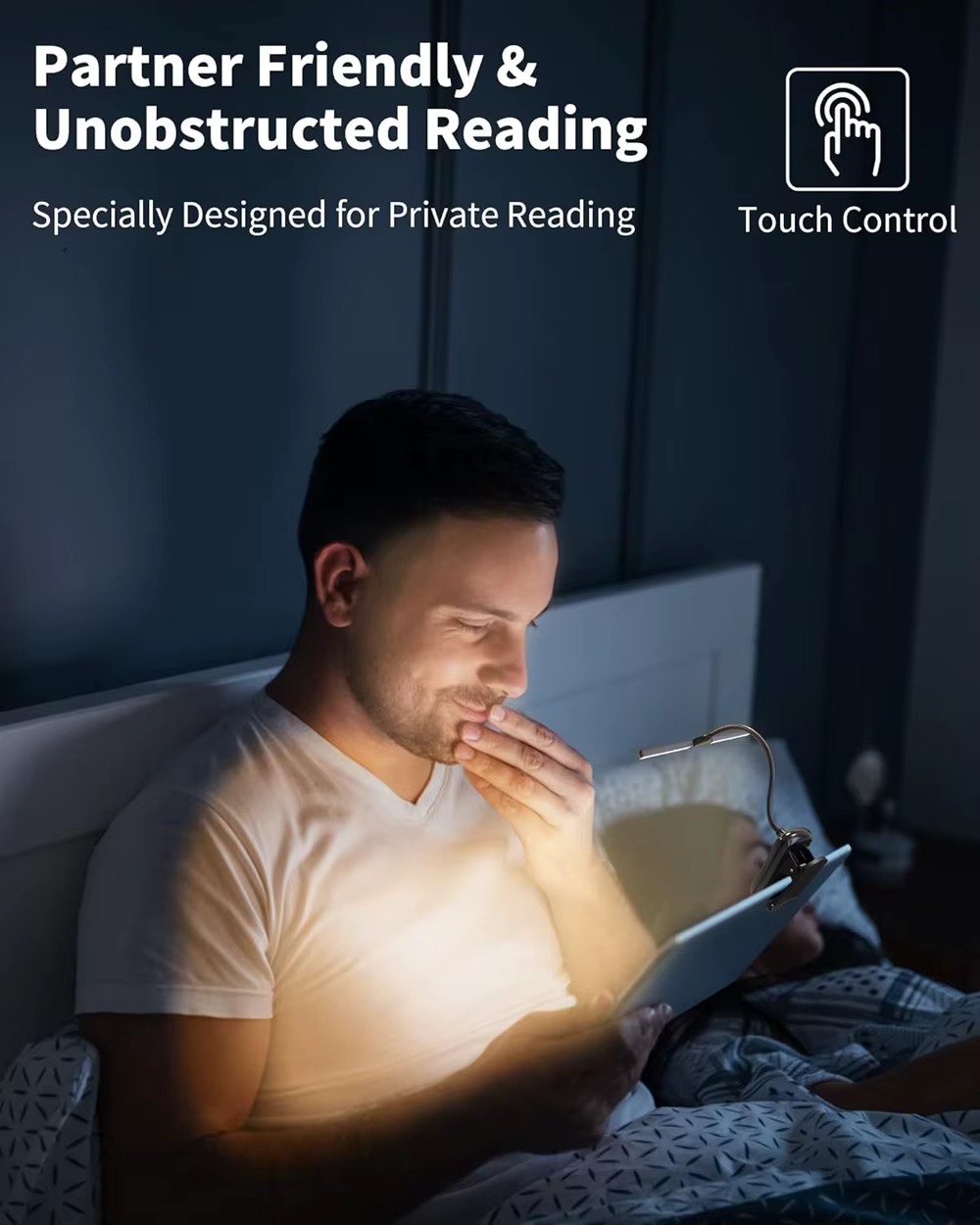 Lampe de livre, lampe de lecture à commande tactile à 14 LED avec 3 couleurs et 8 luminosité, lampe
