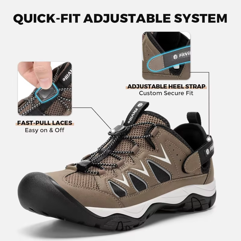 Sandales de randonnée orthopédiques FitVille pour hommes, à bout fermé, antidérapantes, avec semelle