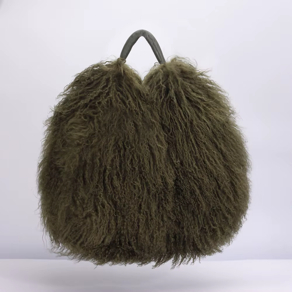 Sac à main de luxe en véritable fourrure d'agneau de Mongolie, sac Boston en cuir véritable doux et