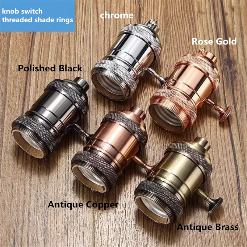 Interrupteur à bouton rétro E27 UL, accessoires d'éclairage, support de lampe à vis à dents filetées