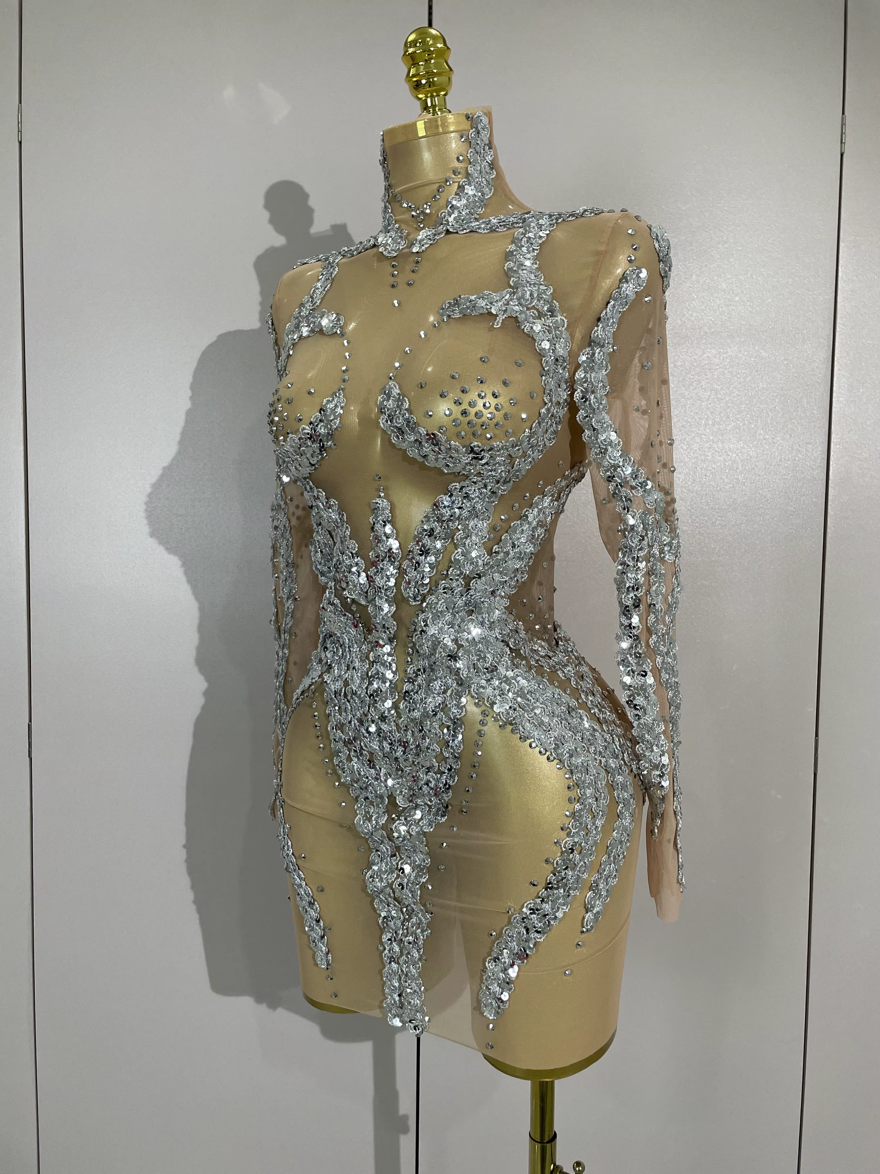STOCK strass scintillants Sexy maille transparente Mini robe réveillon fête d'anniversaire danse dis