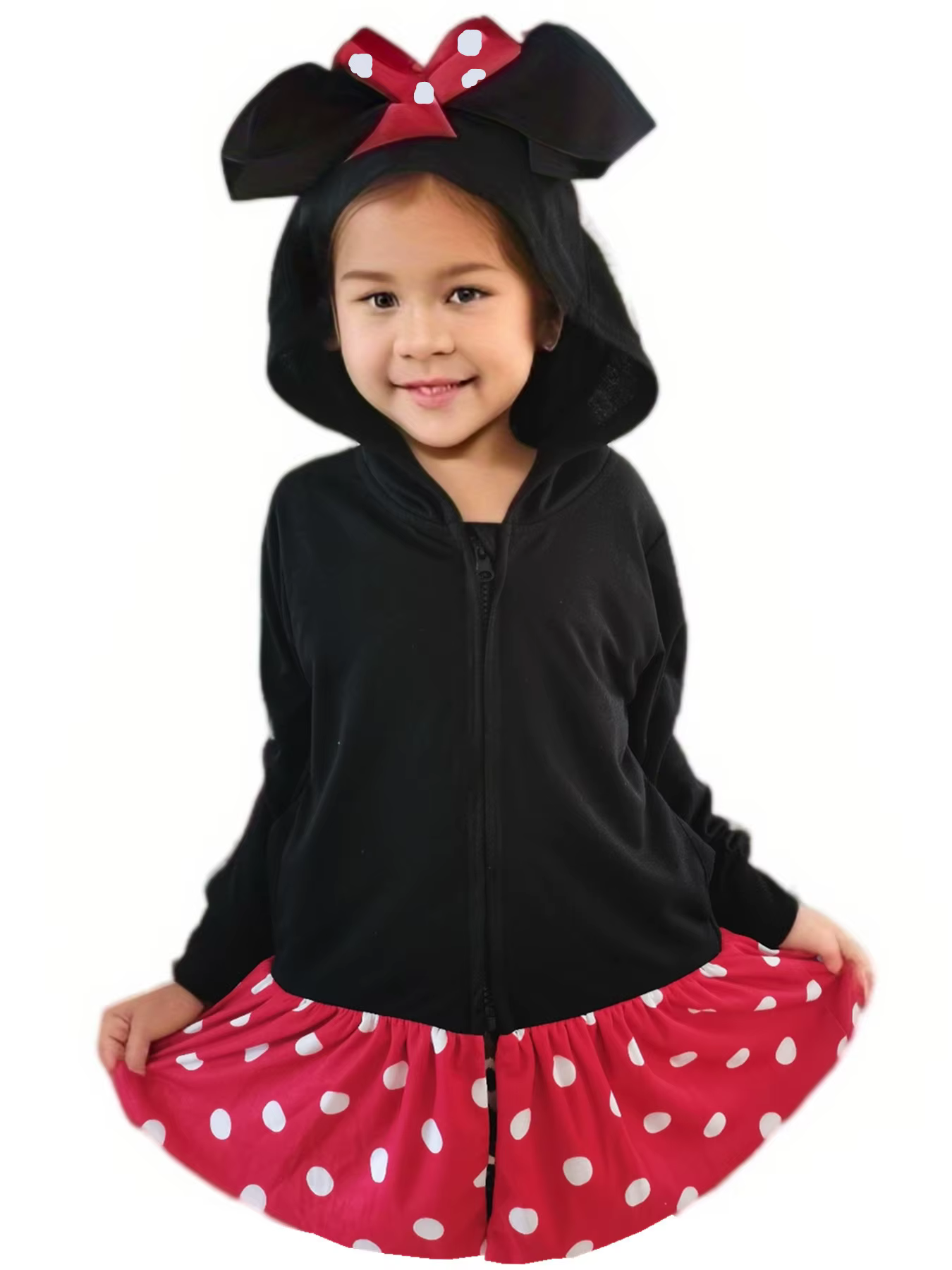 Sweat à capuche inspiré de la princesse pour fille, avec poches à nœuds, points rouges, haut mignon