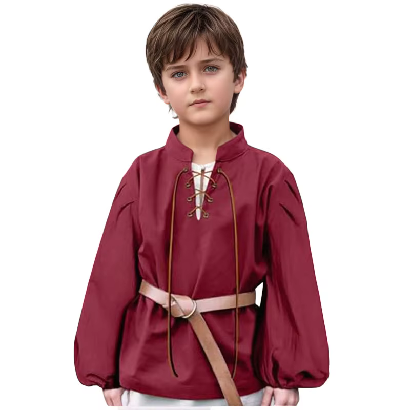 Chemise de Pirate médiévale pour garçons, Costume de la Renaissance à lacets pour Halloween, Jacobit