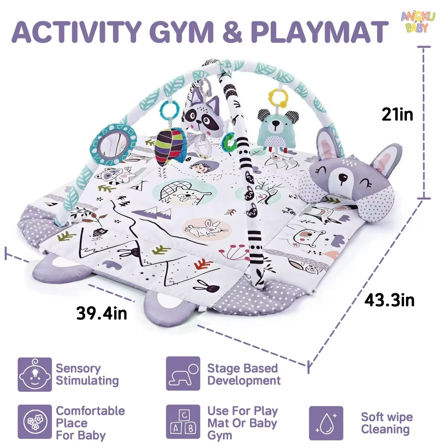Tapis de jeu pour bébé 4 en 1 avec jouets détachables pour le développement du bébé, gymnase éducati
