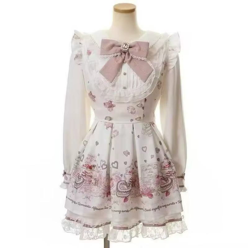 Ensemble robe japonaise Kawaii avec nœud en strass pour femme, style Lolita doux et mignon, chemise 