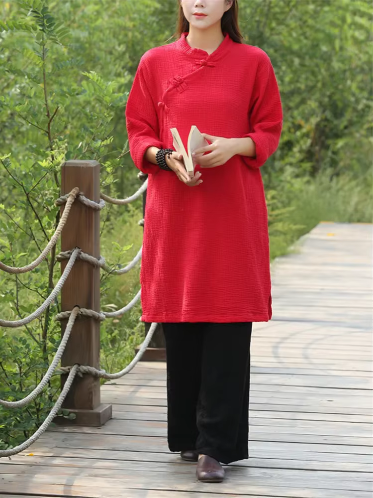 Robe en lin de coton pour femmes, robe vintage à boutons chinois, tenue chic et décontractée, robe é