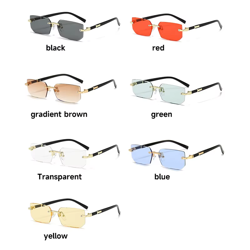 Lunettes de soleil rectangulaires sans bords, 1 pièce/2 pièces/3 pièces, mode populaire pour femmes 