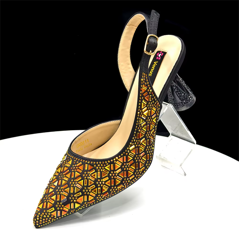 Ensemble élégant de chaussures et de sacs à talons hauts pour femmes italiennes à bout pointu noir e
